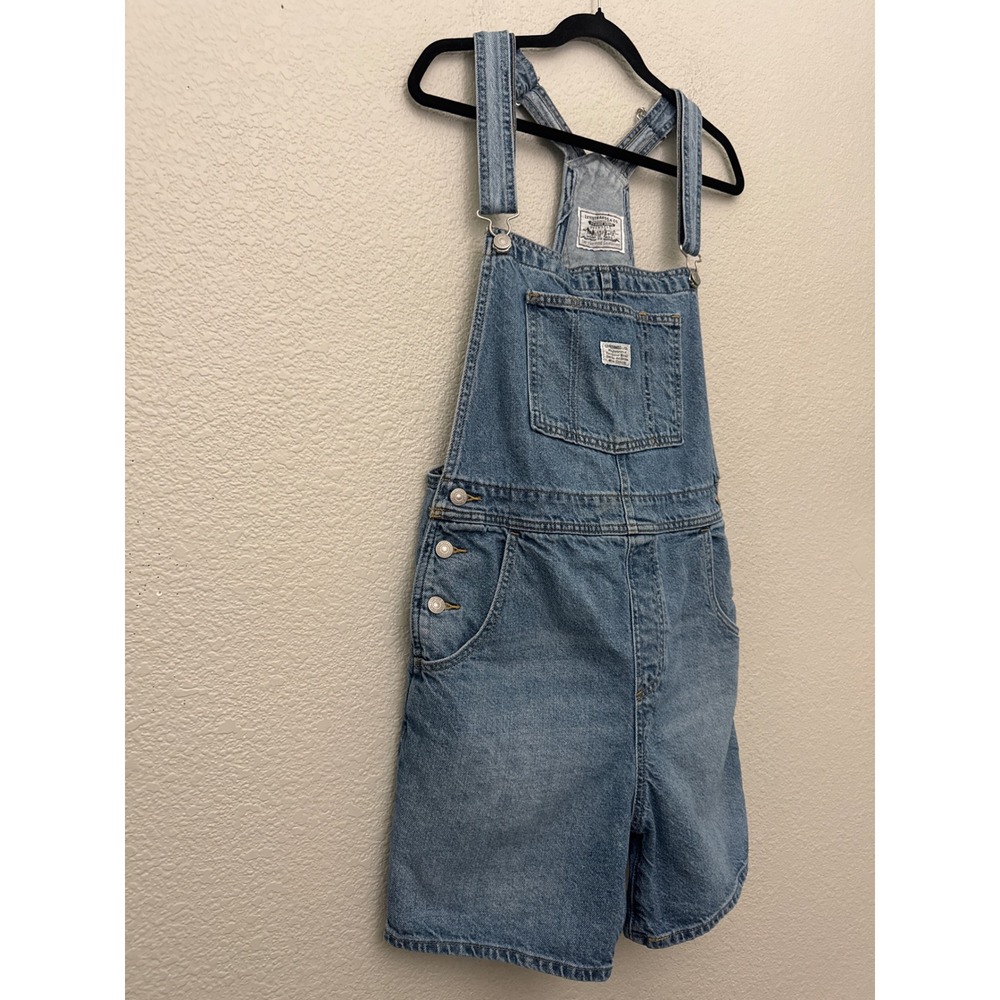Levi's Womens Medium Denim Shortalls Blue Bib Overall Shorts Adjustable Cotton - Picture 5 of 14